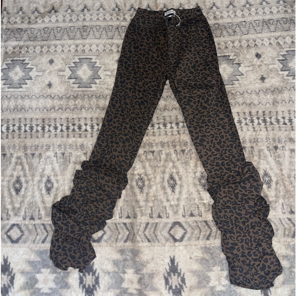 Leopard print stacked skinny pants